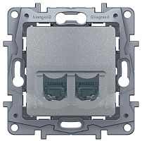 Розетка телефон+компьютер без рамки Legrand Etika 2-м. RJ11+RJ45 5е алюминий картинка